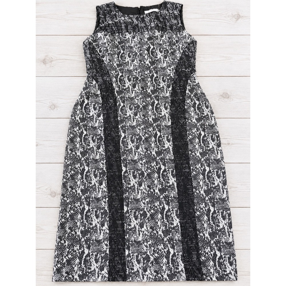 Calvin Klein Sheath Dress Snakeskin Print Metallic Textured Sleeveless Size 8